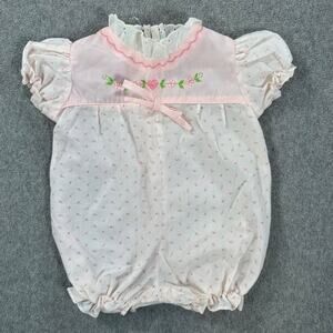 Vintage Sasson Brothers Pink Floral One Piece Romper Outfit Size 6 Months Bow